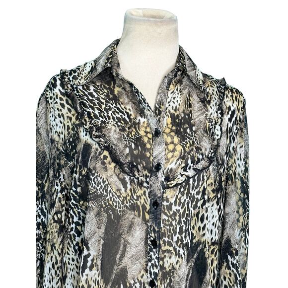 Essentials by Milano animal print 3/4 sleeves sheer blouse size Medium - Picture 10 of 11